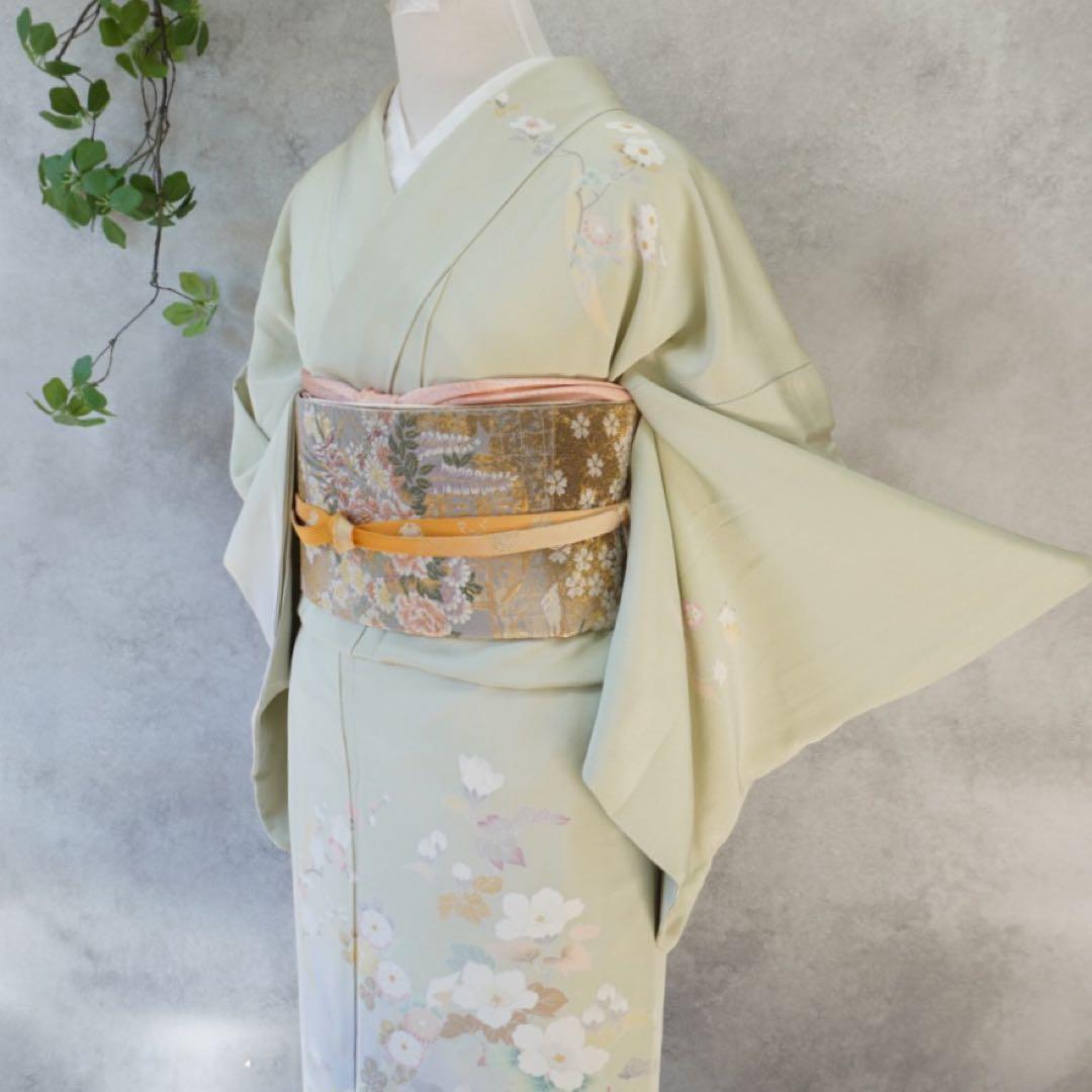 訪問着２点セット正絹　卒業式　入学式　お宮参り【訪問着、袋帯、帯締め、帯揚げ】