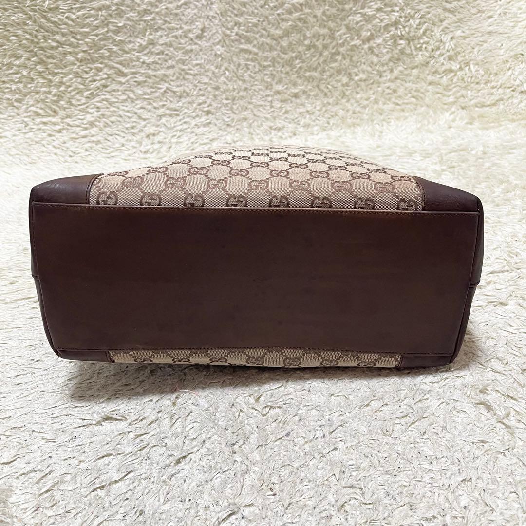 【大容量】GUCCI トートバッグ　キャンバス　レザー　GG柄　A4可　茶系