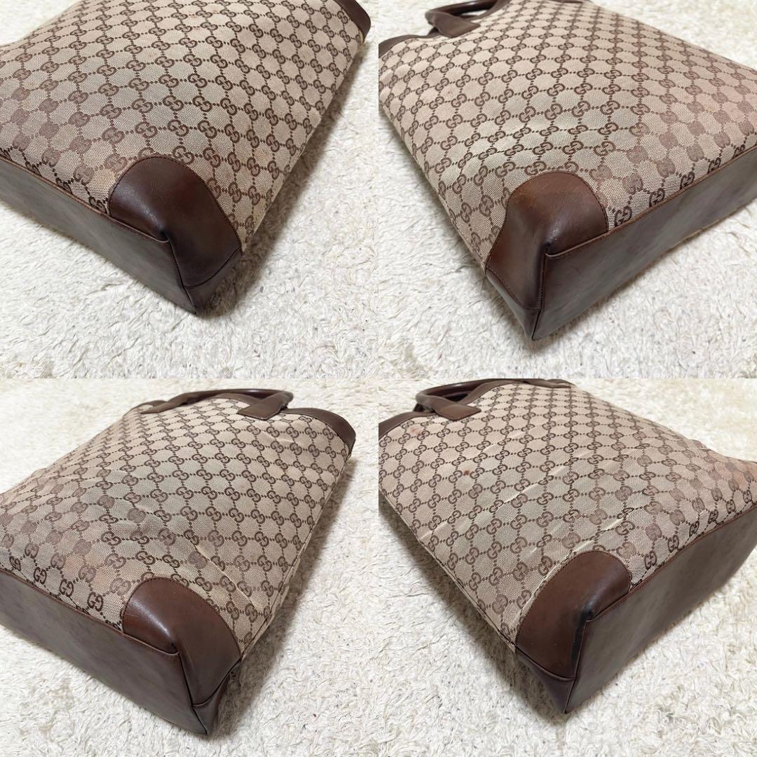 【大容量】GUCCI トートバッグ　キャンバス　レザー　GG柄　A4可　茶系