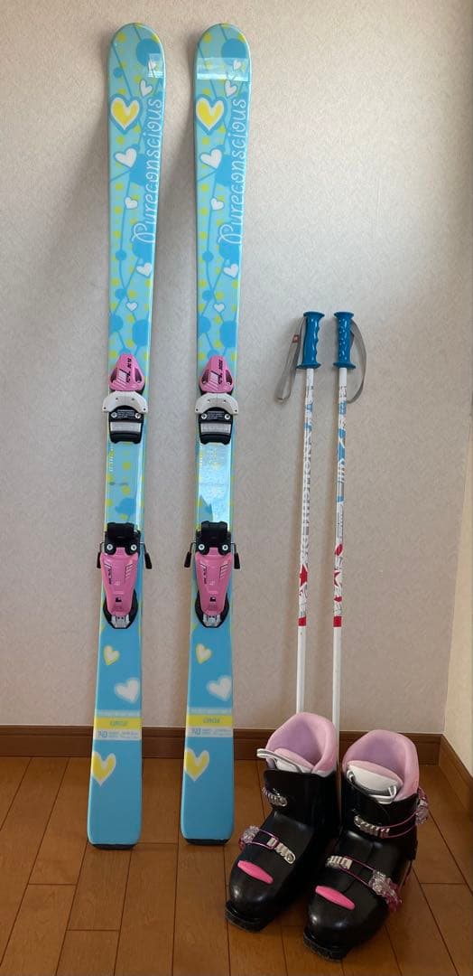 スキー4点セット　板140cm ブーツ22cm ストック90cm