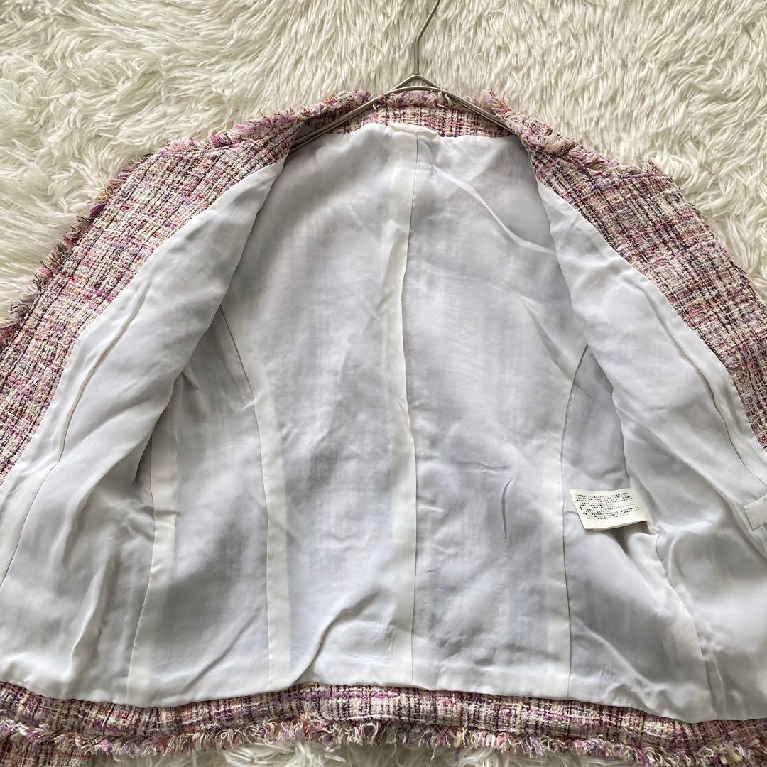 アナイ ツイード ノーカラー ジャケット ピンク 38 フロントホック