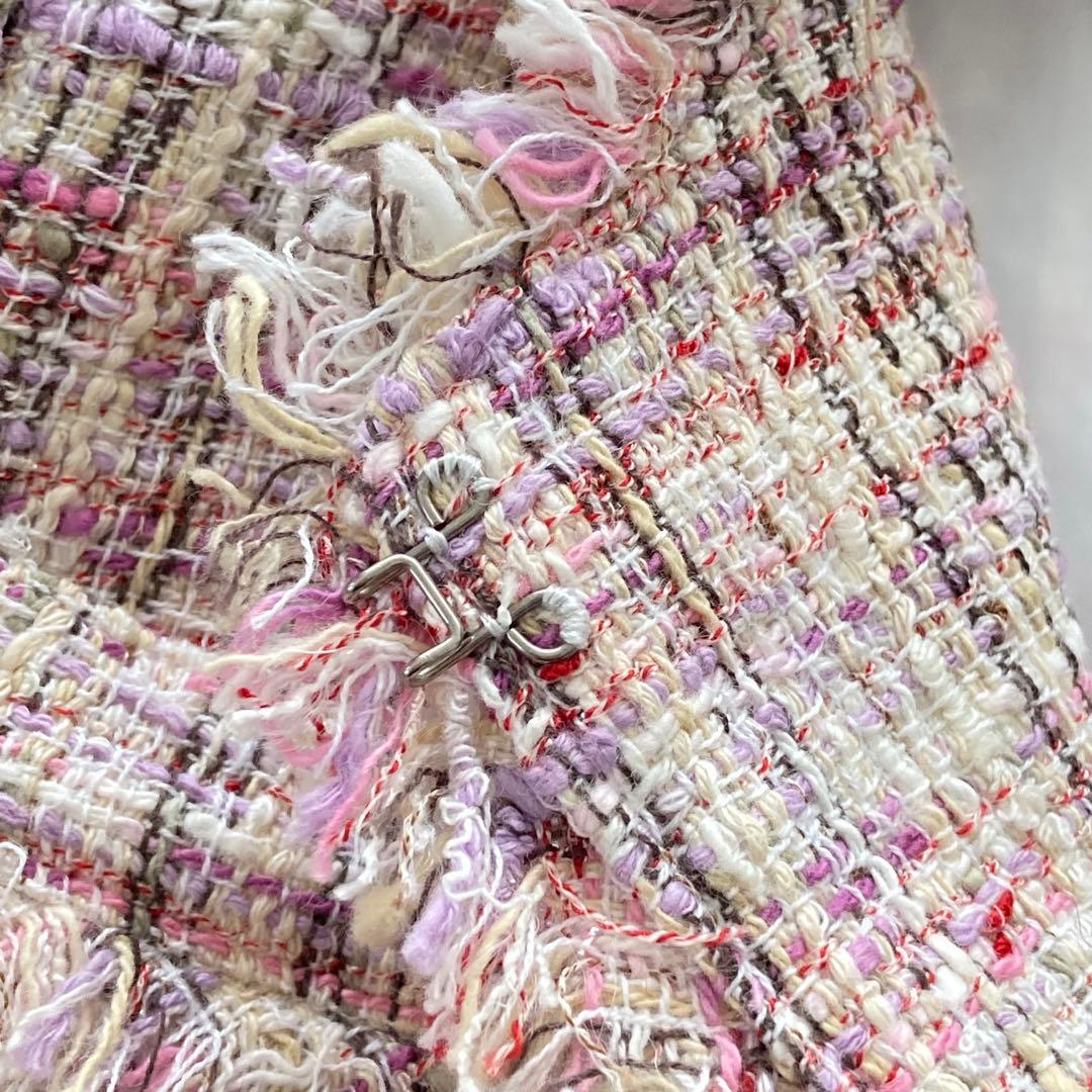 アナイ ツイード ノーカラー ジャケット ピンク 38 フロントホック