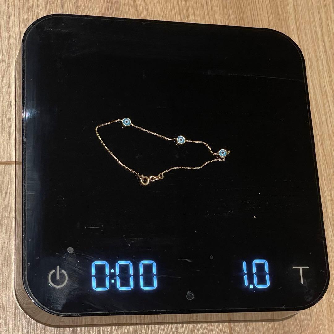 トルコ製 14Kゴールド ブルーアイ ブレスレット 極細チェーン