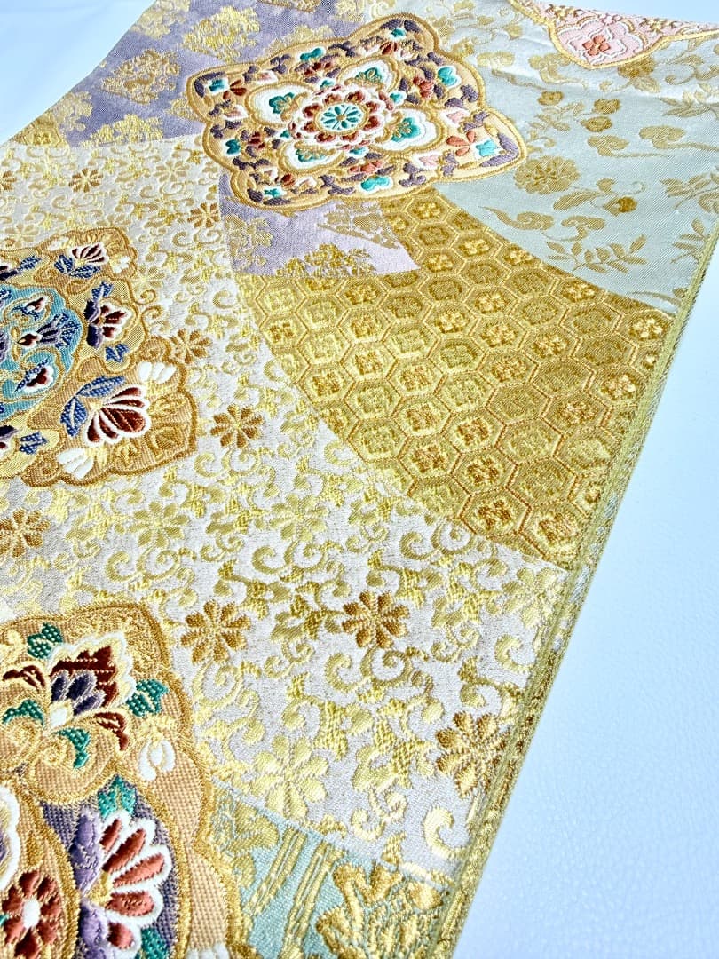 高級 袋帯 正絹 六通柄 西陣織 花文様 ゴールド 唐織 訪問着 色無地 留袖