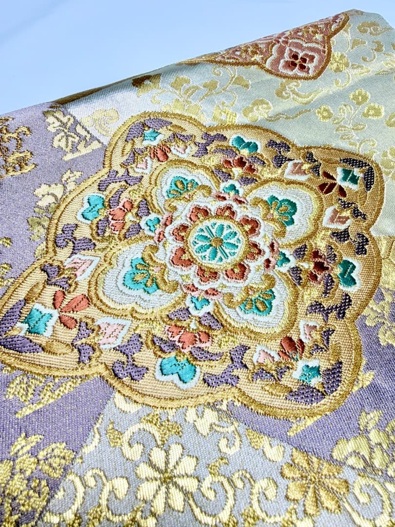 高級 袋帯 正絹 六通柄 西陣織 花文様 ゴールド 唐織 訪問着 色無地 留袖