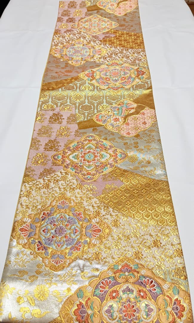 高級 袋帯 正絹 六通柄 西陣織 花文様 ゴールド 唐織 訪問着 色無地 留袖