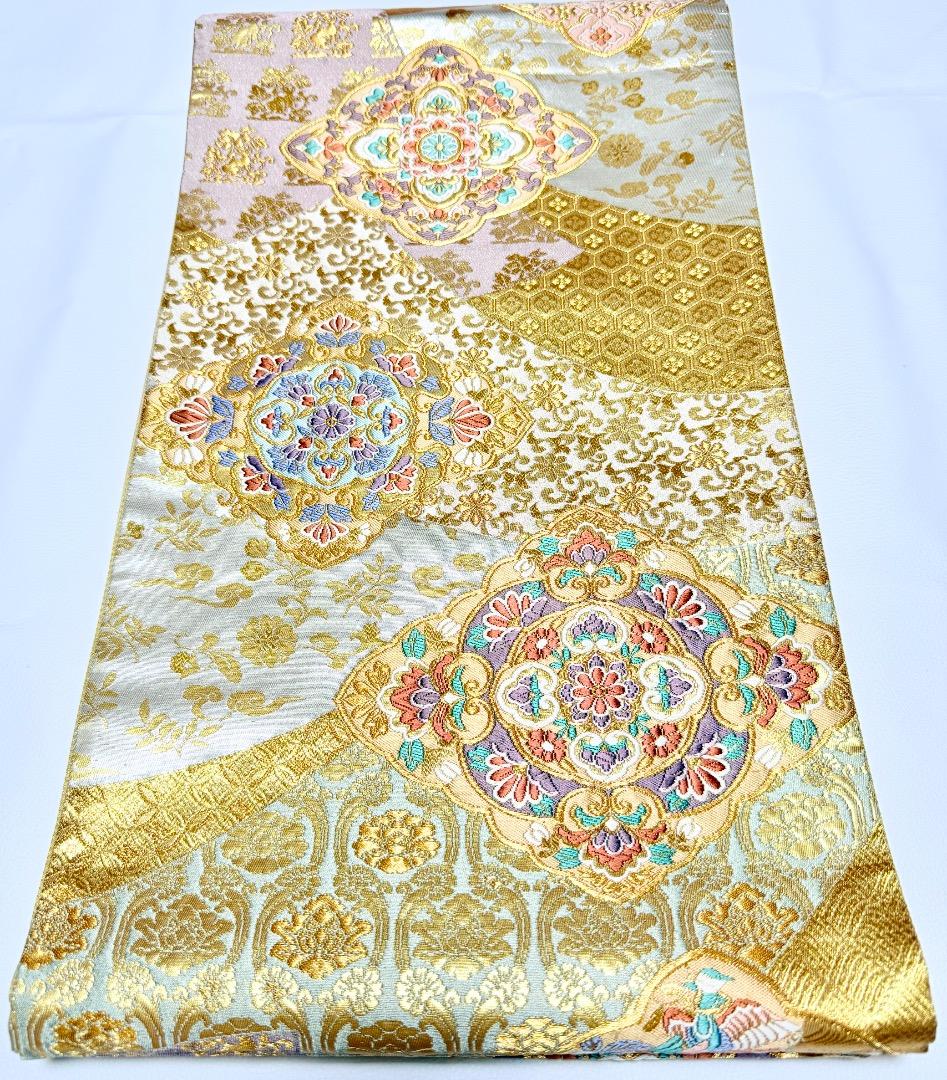 高級 袋帯 正絹 六通柄 西陣織 花文様 ゴールド 唐織 訪問着 色無地 留袖