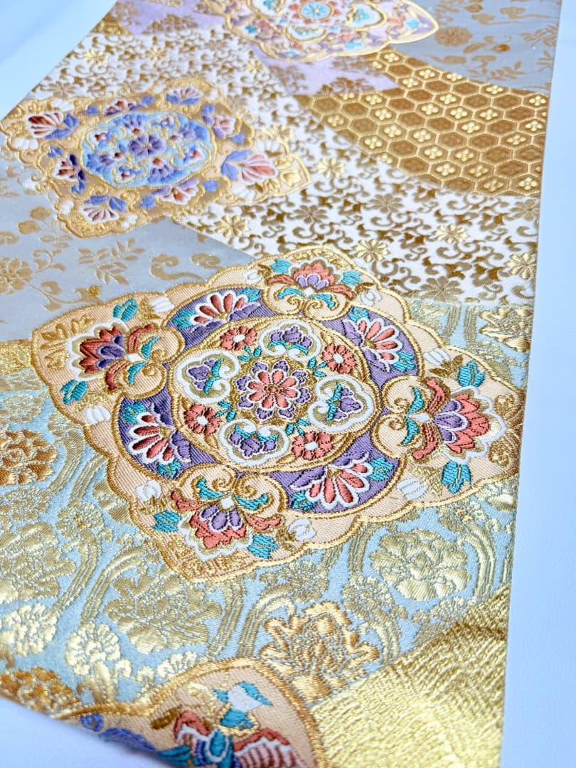 高級 袋帯 正絹 六通柄 西陣織 花文様 ゴールド 唐織 訪問着 色無地 留袖