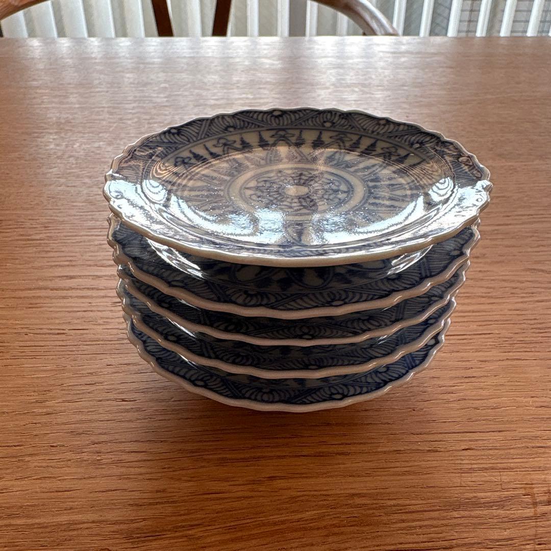 九谷焼　九谷寿楽　嶋田壽楽　嶋田寿楽　上手染付　手書き　豆皿 5客