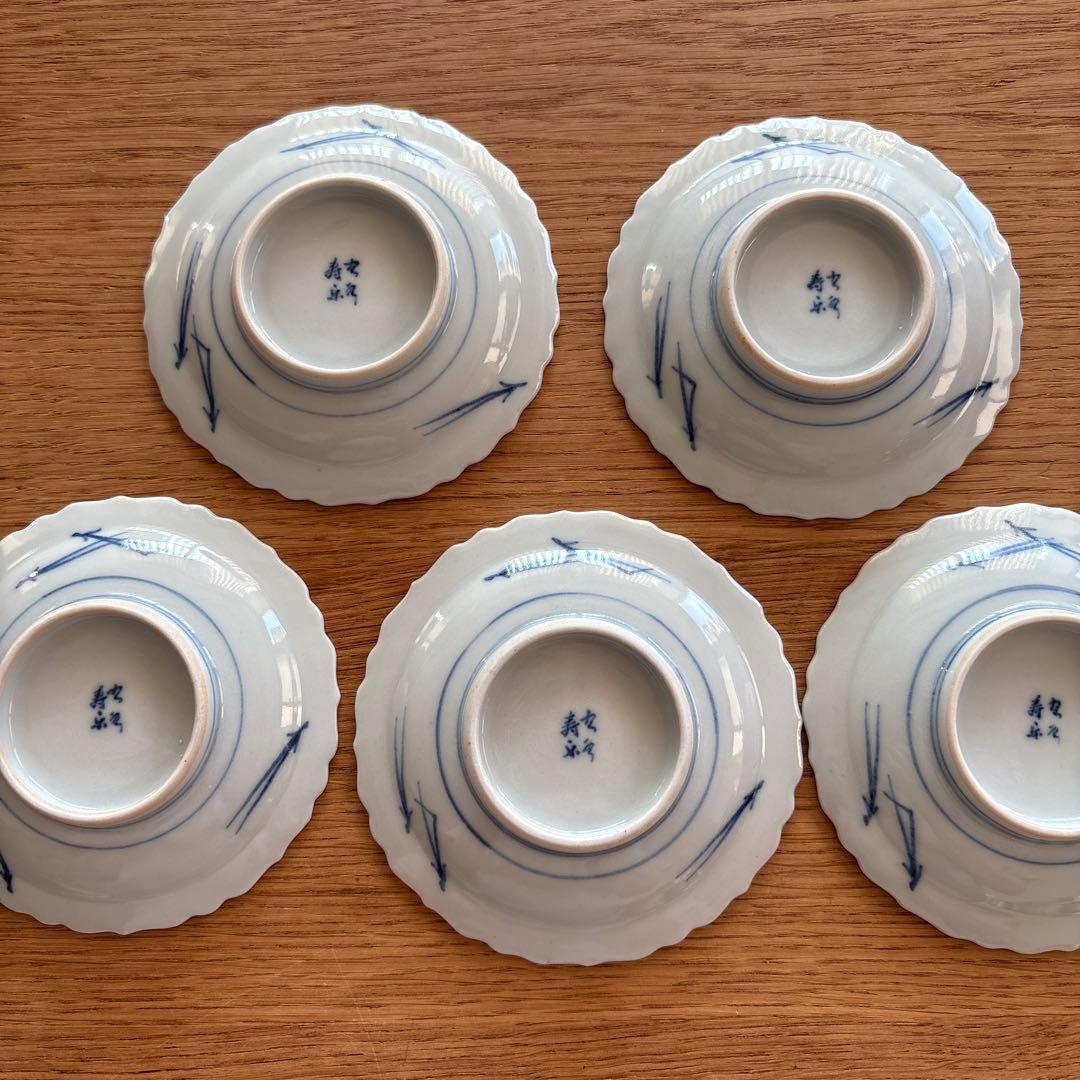 九谷焼　九谷寿楽　嶋田壽楽　嶋田寿楽　上手染付　手書き　豆皿 5客
