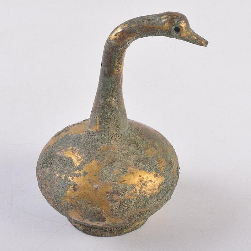 したん　中国　古銅鍍金　鶴形水滴　時代箱付　F　R8857