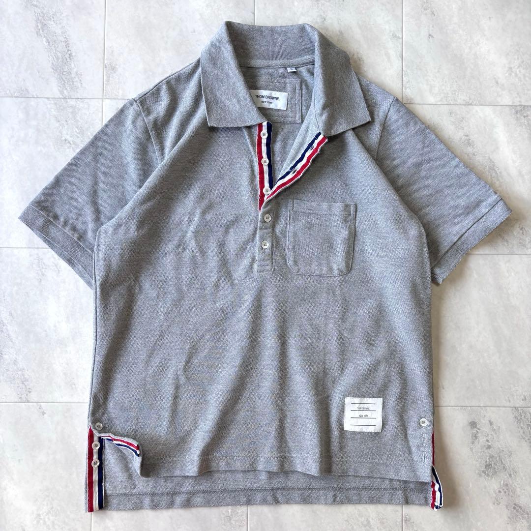 【超希少】トムブラウン トリコロール 半袖ポロシャツ カノコ 3 グレー