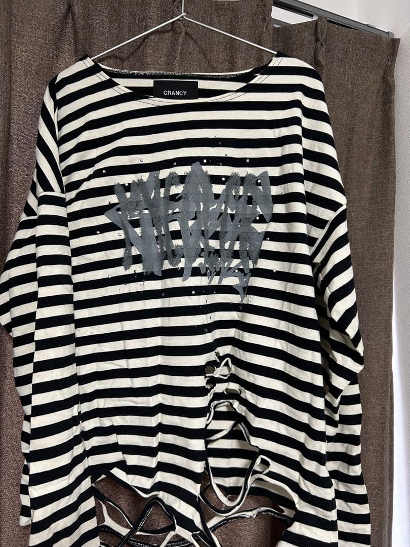 GRANCY 黒白ストライプ オーバーサイズカットソー