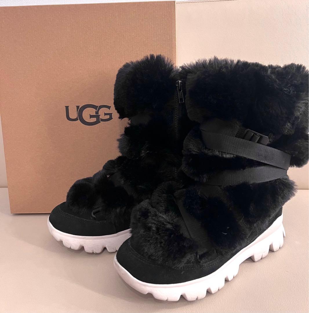 plum☆様　UGG ボアブーツ 24 24.5 ブラック ファー 防寒 防水