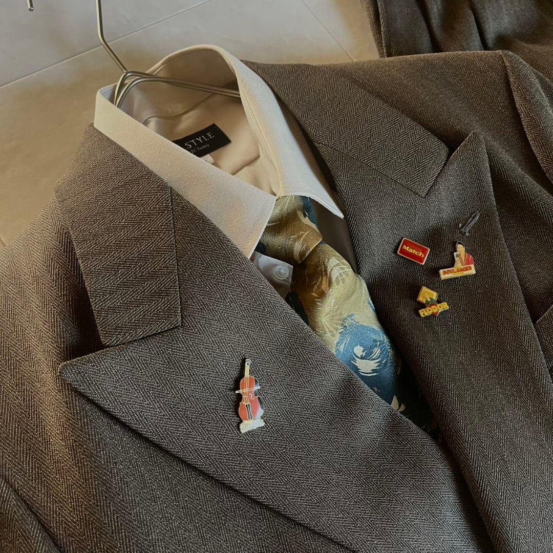 00's ダブルスーツ セットアップ シャツ ネクタイ ピンズ 5点セット