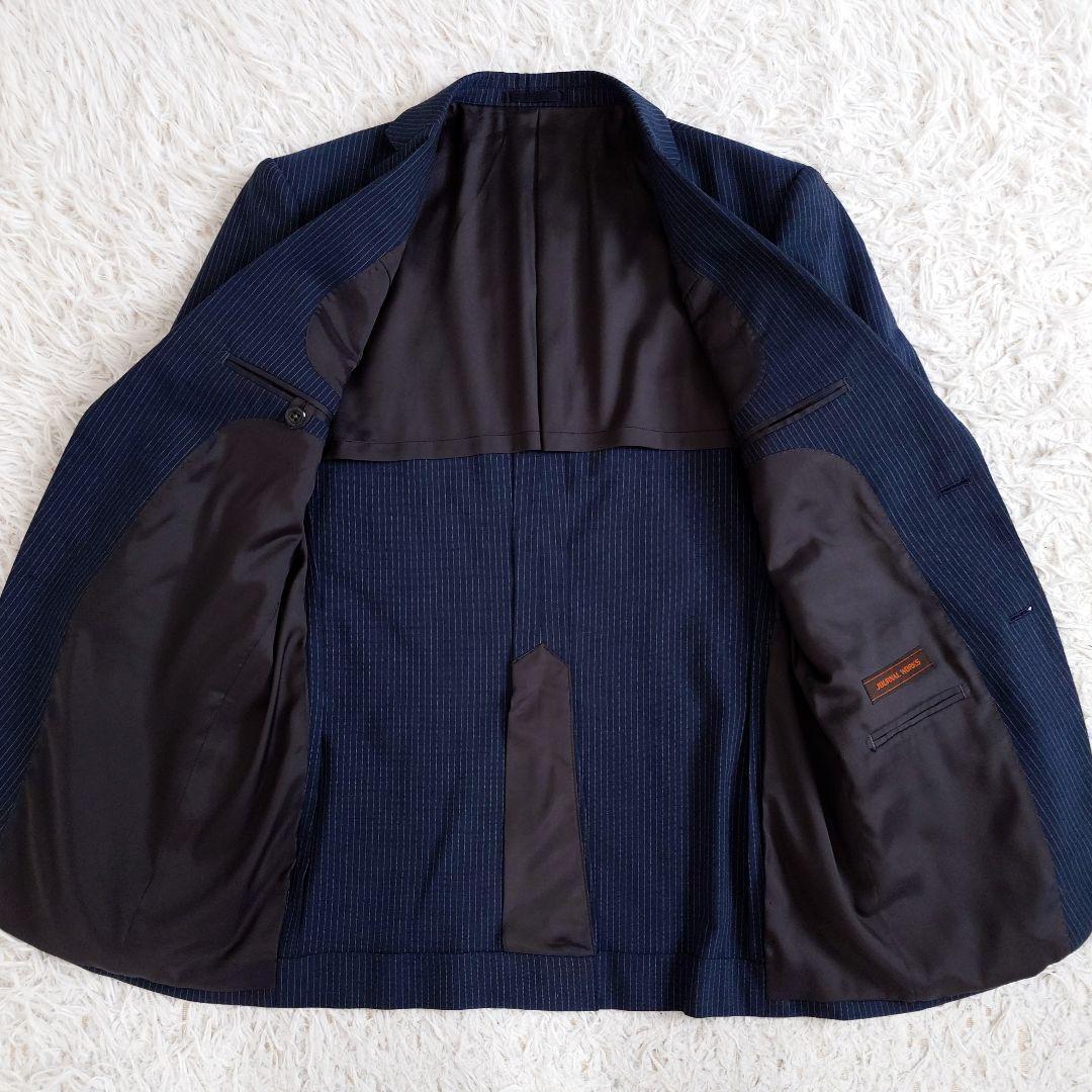 ジャーナルワークス　スリーピーススーツ　ネイビー　ストライプ　Y5　細身　M相当