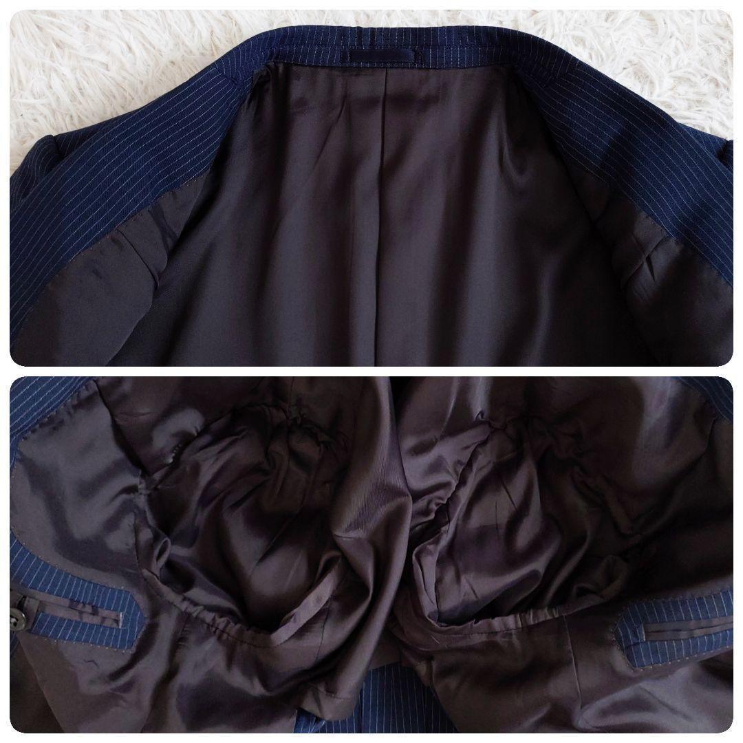 ジャーナルワークス　スリーピーススーツ　ネイビー　ストライプ　Y5　細身　M相当