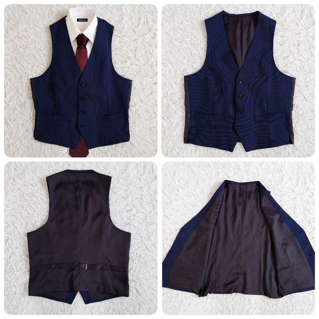 ジャーナルワークス　スリーピーススーツ　ネイビー　ストライプ　Y5　細身　M相当