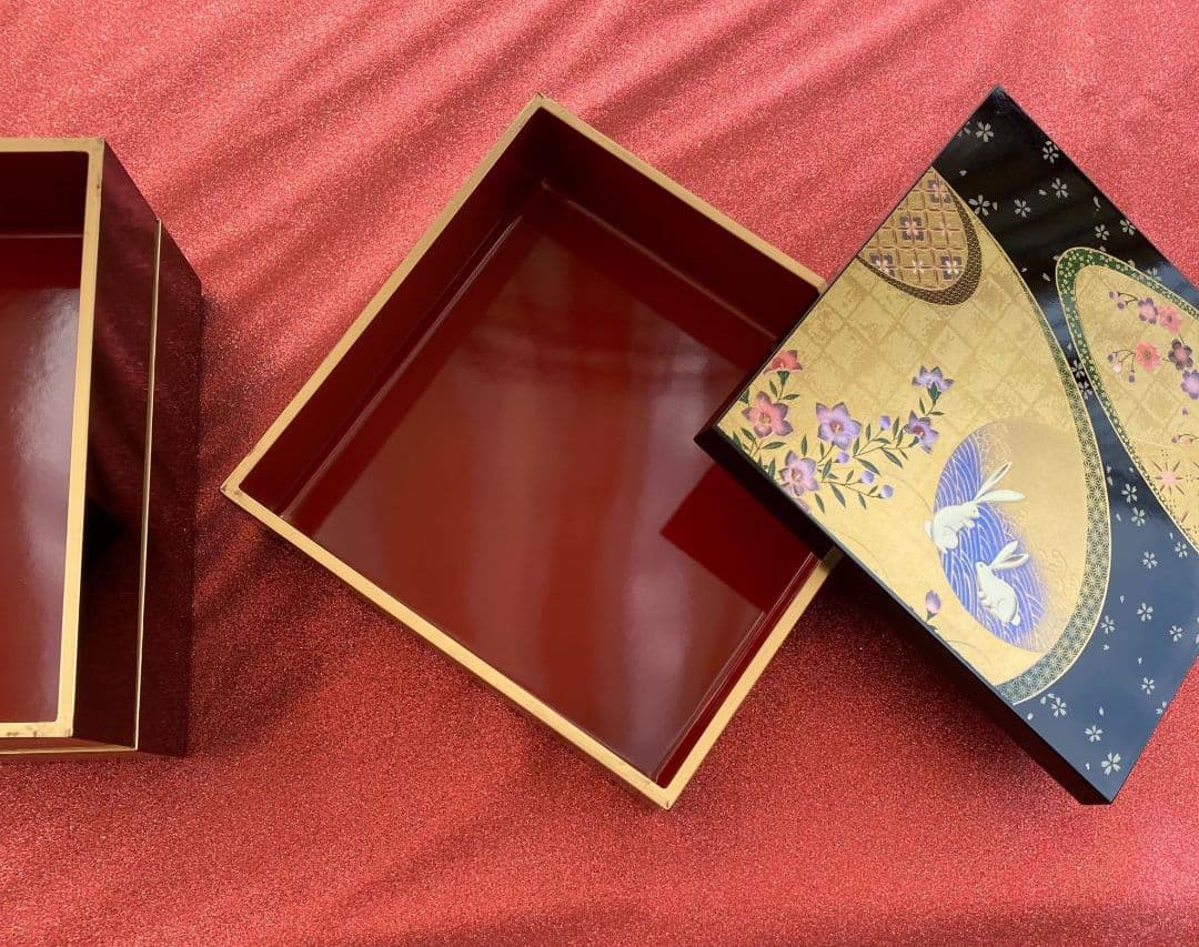 重箱三段重箱うさぎ花　値下げ￥11000