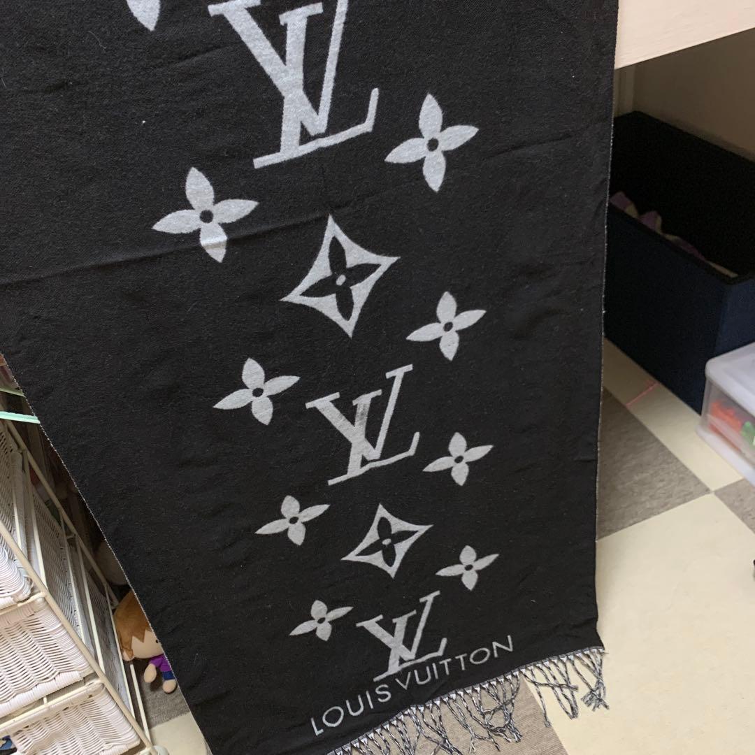 LOUIS VUITTON リバーシブルマフラー ブラック グレー