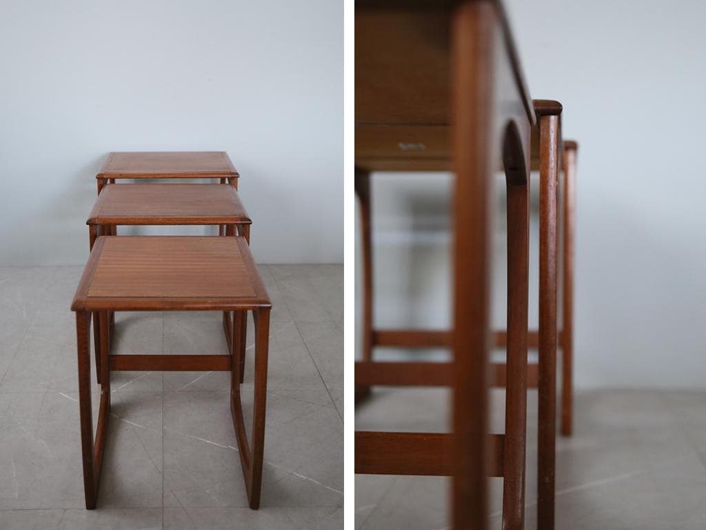 英国アンティークSUNELM製チークネストテーブル3台サイドテーブル92-125