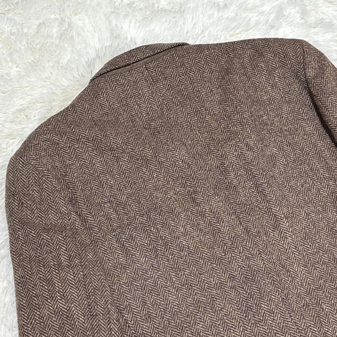 ハリスツイード VAN　テーラードジャケット　ヘリンボーン　ブラウン　L