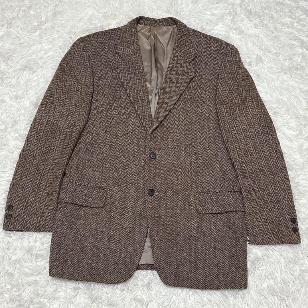 ハリスツイード VAN　テーラードジャケット　ヘリンボーン　ブラウン　L