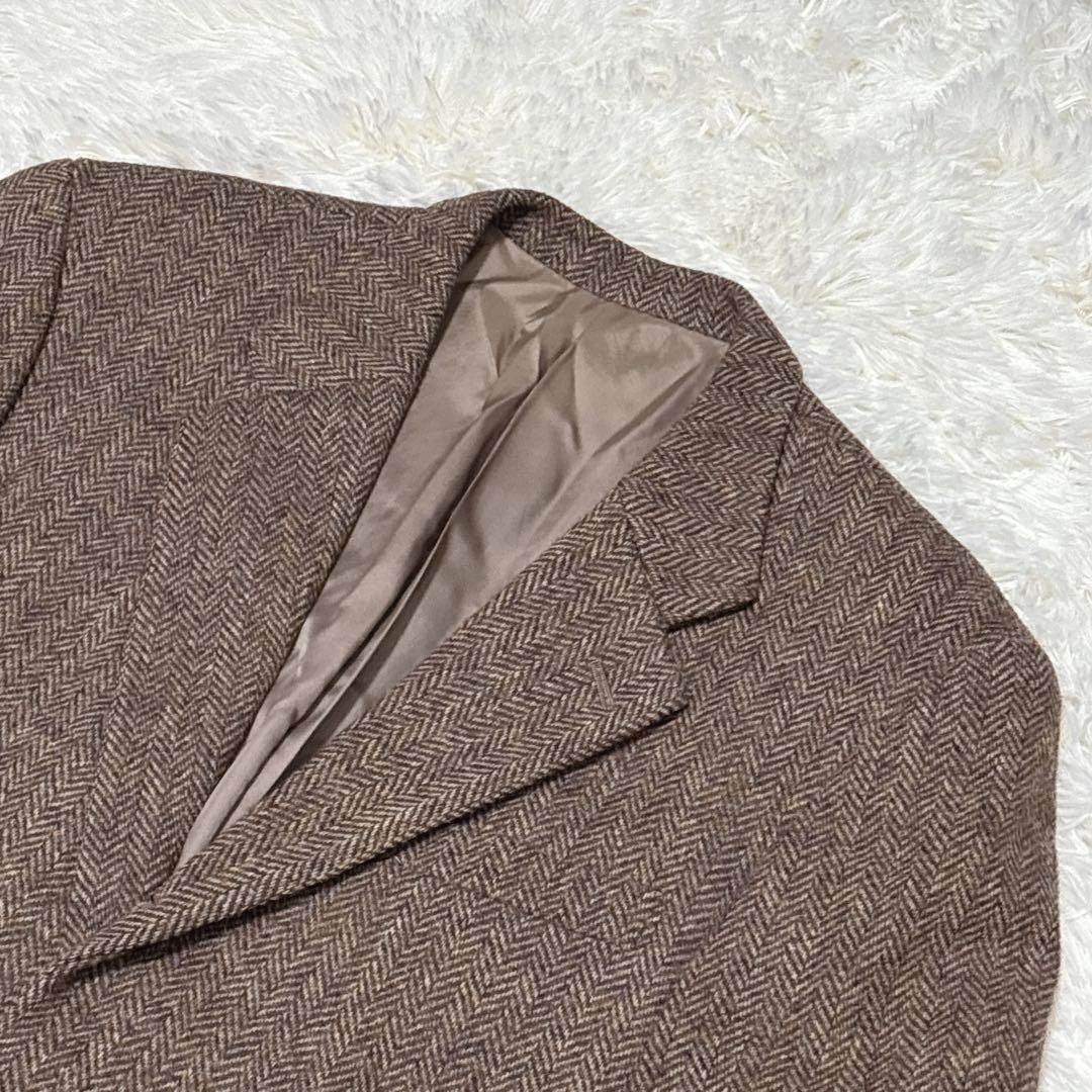 ハリスツイード VAN　テーラードジャケット　ヘリンボーン　ブラウン　L