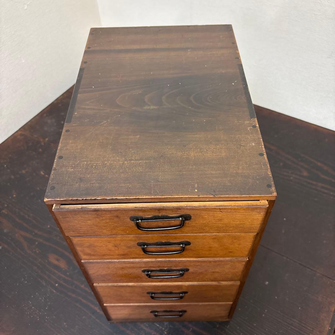 古道具 木製 小引き出し 5段 金具付き 昭和レトロ 収納棚 アンティーク