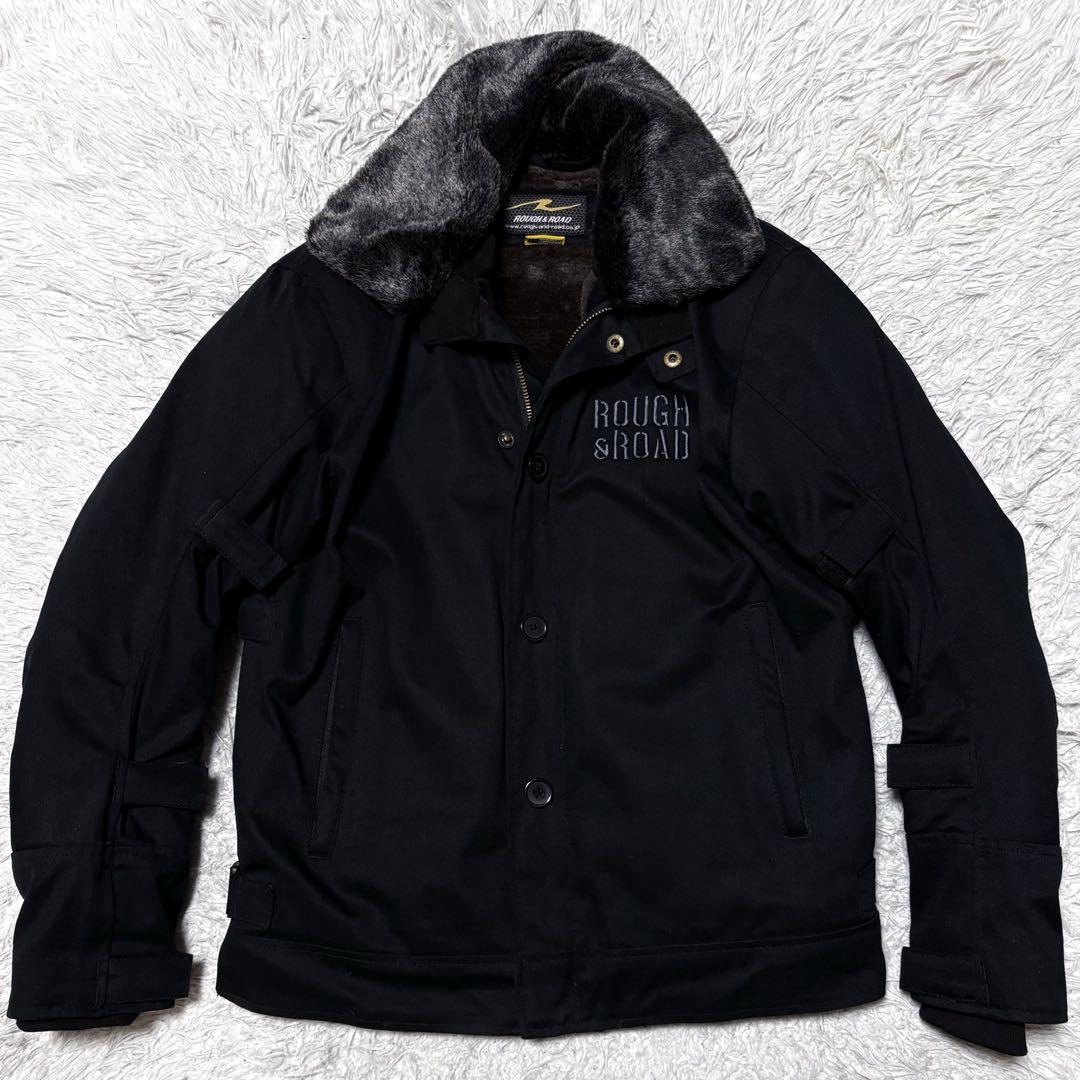 【未使用級】ラフ&ロード　ライダースジャケット　ファー裏地　刺繍　ブラック