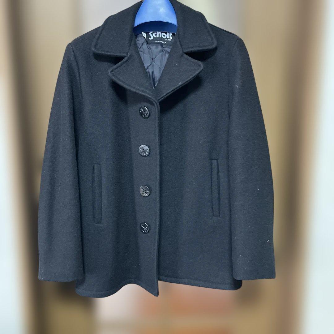 Schott ブラック ウール シングルピーコート サイズ40ジントニック