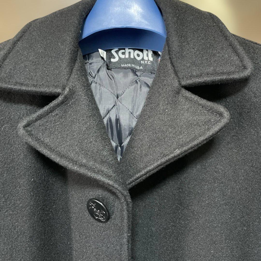 Schott ブラック ウール シングルピーコート サイズ40ジントニック