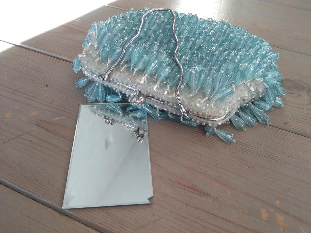 アンティークビーズバッグ　USA　ヴィンテージ　水色　フォーマル　パーティー