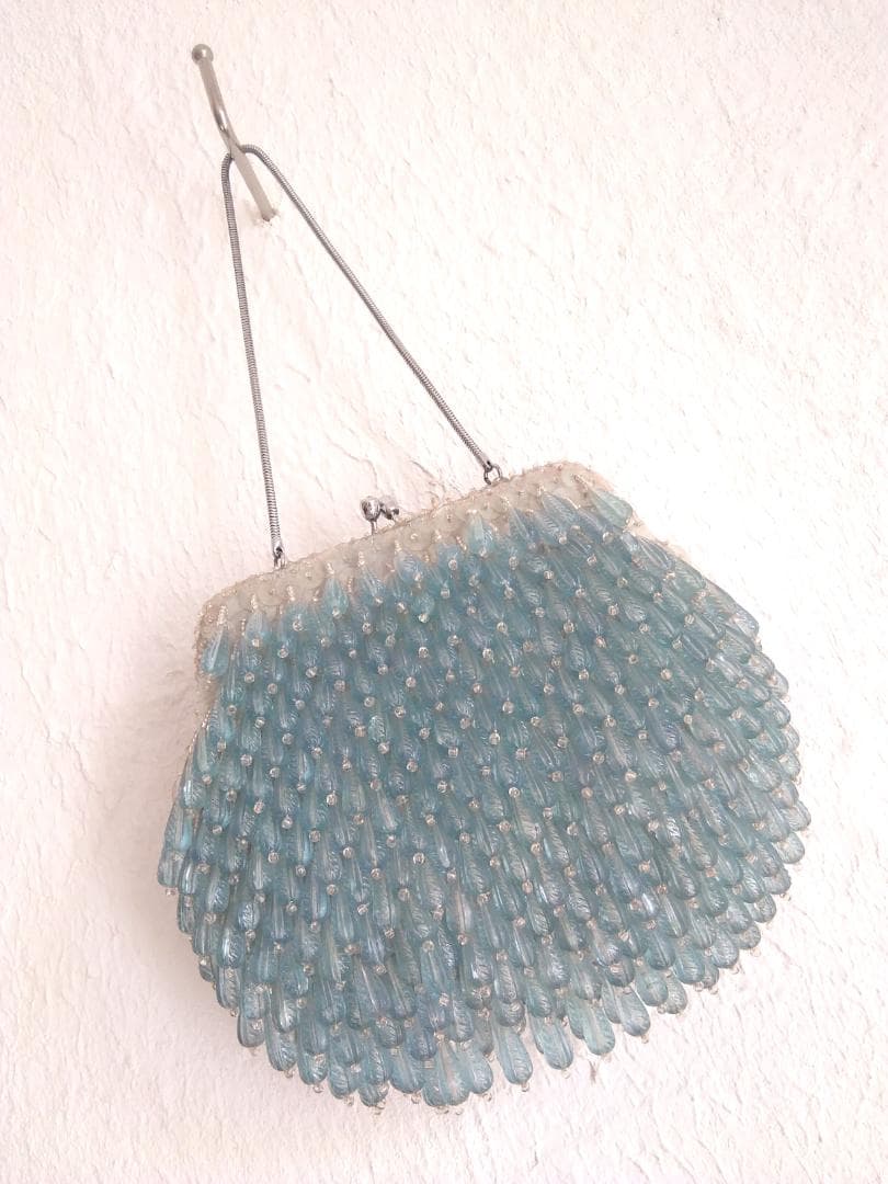 アンティークビーズバッグ　USA　ヴィンテージ　水色　フォーマル　パーティー