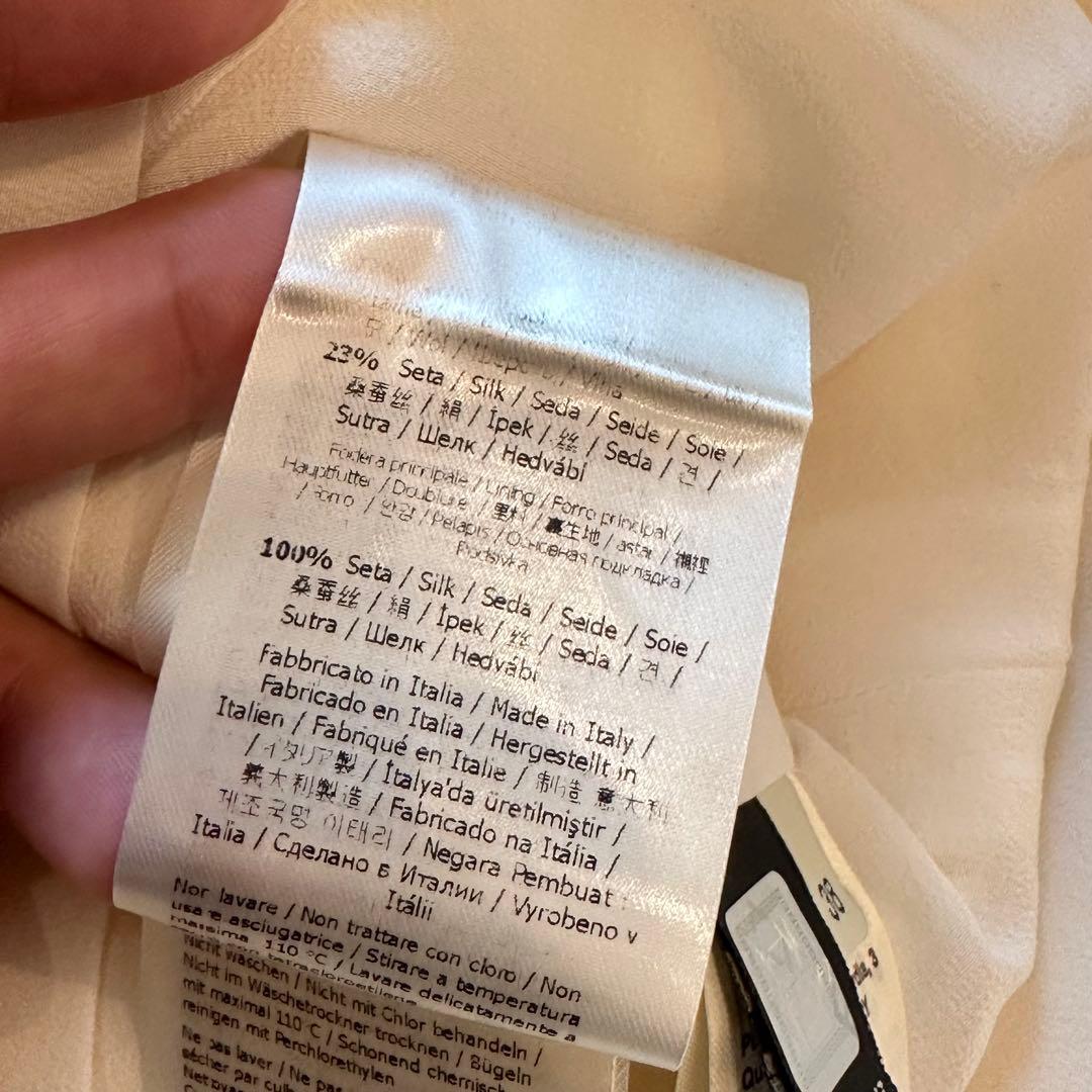 【良品】 FENDI ノーカラー半袖ワンピース チェーン ベージュ シルク混