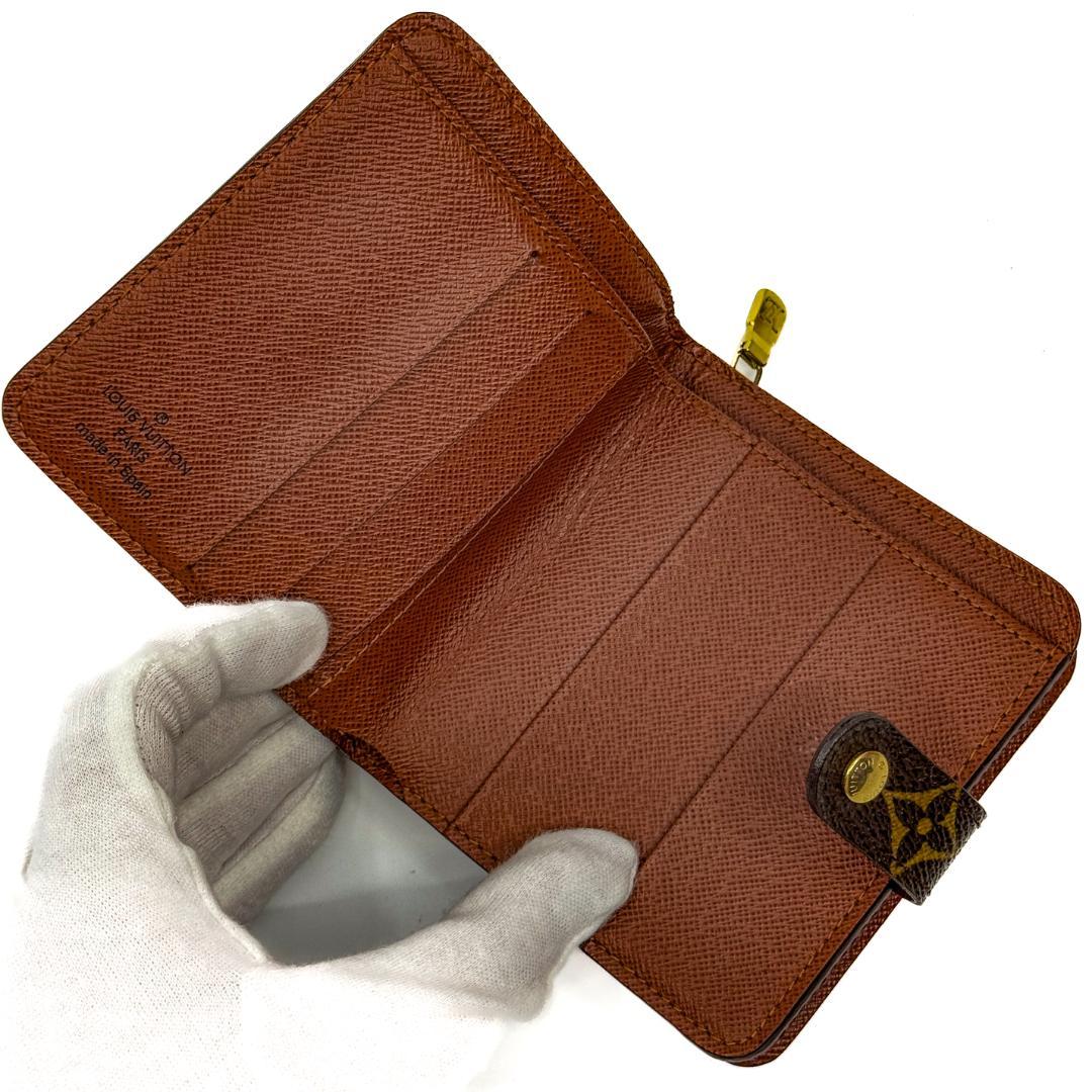 【美品】ルイヴィトン モノグラム コンパクトジップ 二つ折り財布 ブラウン