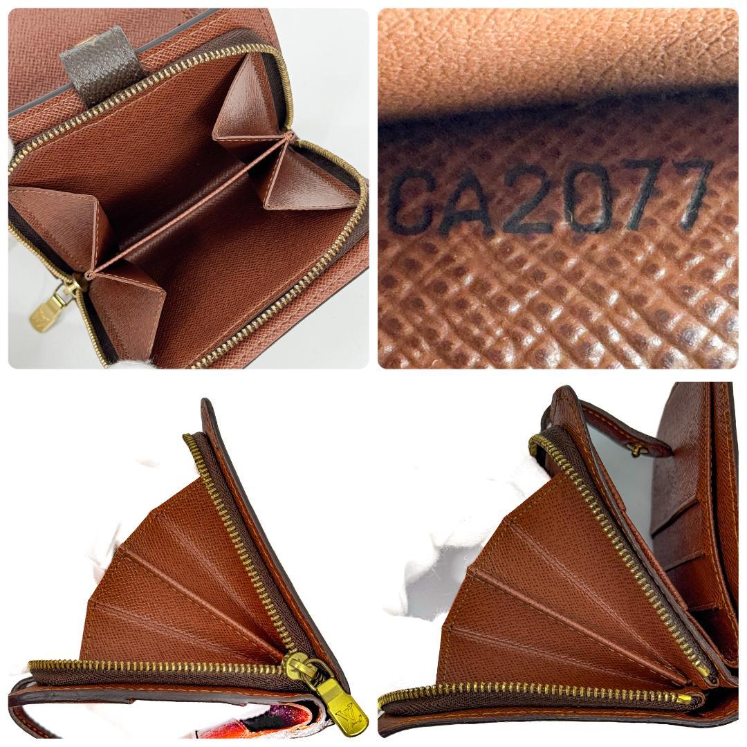 【美品】ルイヴィトン モノグラム コンパクトジップ 二つ折り財布 ブラウン