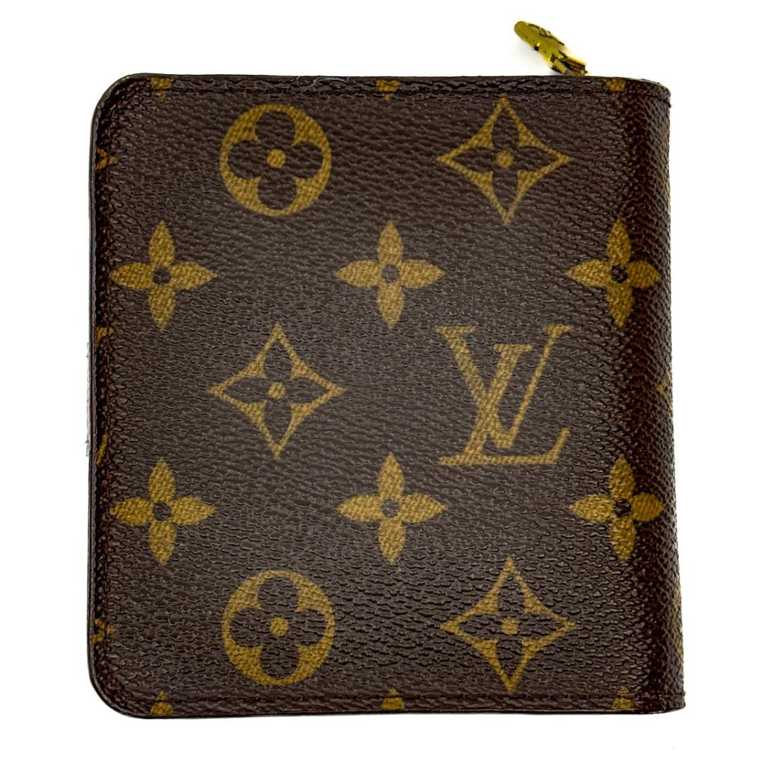 【美品】ルイヴィトン モノグラム コンパクトジップ 二つ折り財布 ブラウン