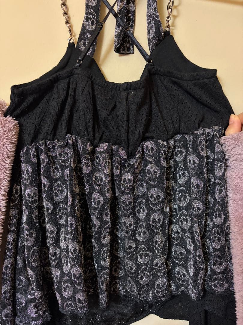 新品タグ付 d.i.a. 超希少スカルレース×ラメアシメ×ホルターチュニック 黒