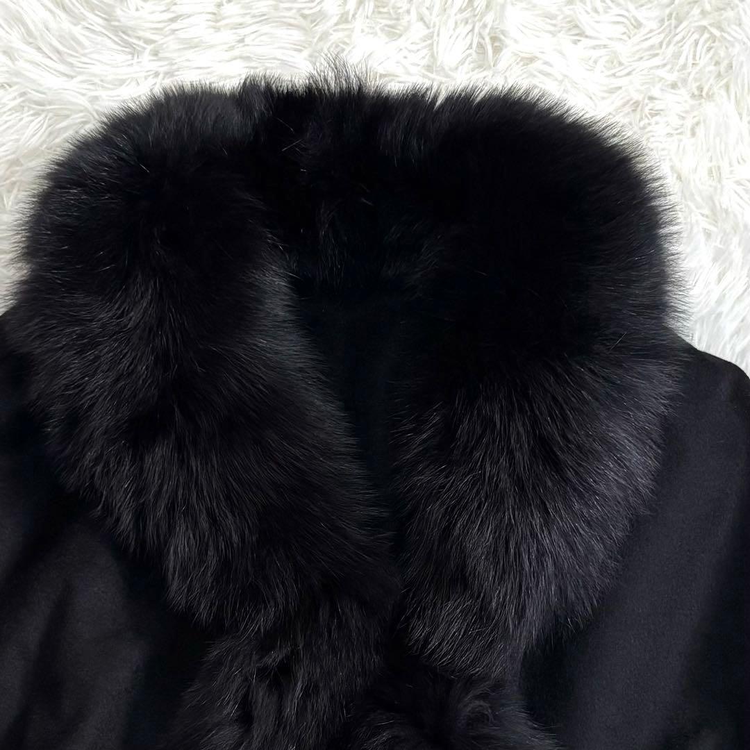 ポンチョ カシミヤ100% フォックスファー ブラック L〜LL