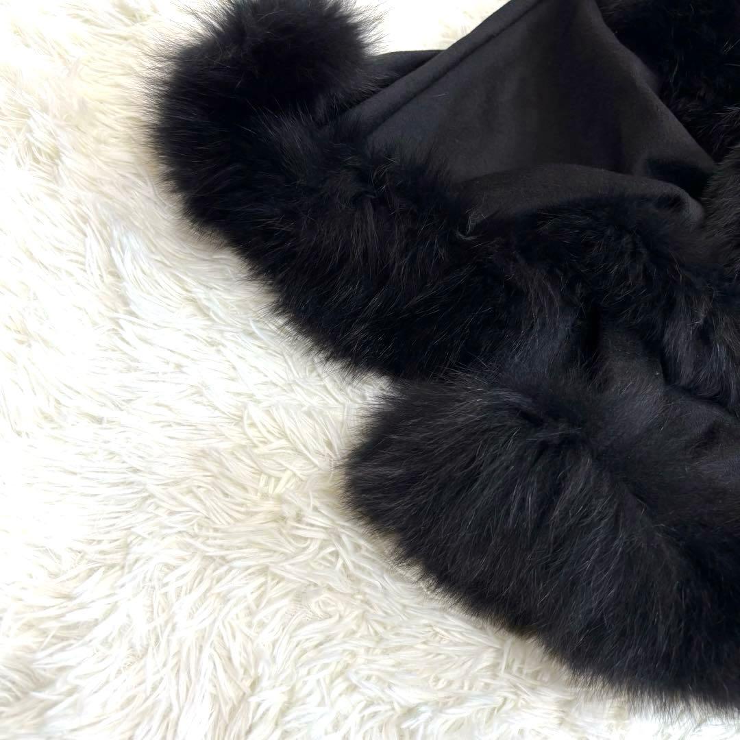 ポンチョ カシミヤ100% フォックスファー ブラック L〜LL