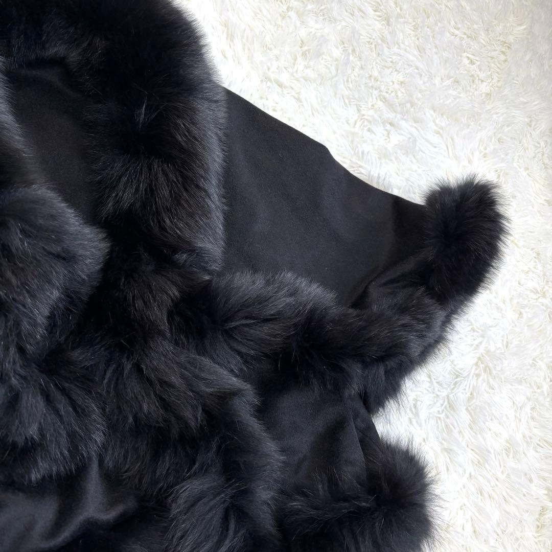 ポンチョ カシミヤ100% フォックスファー ブラック L〜LL