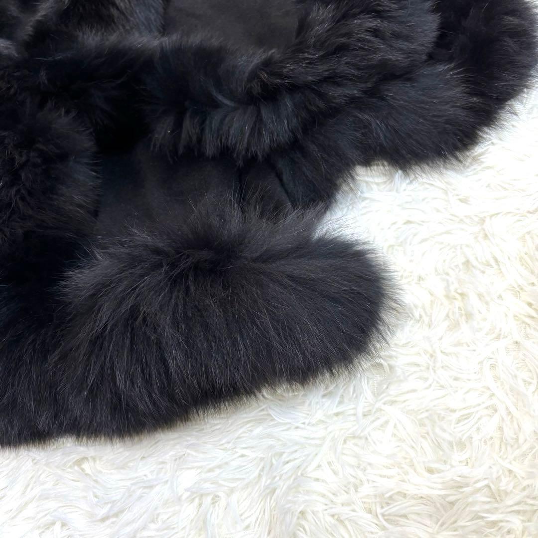 ポンチョ カシミヤ100% フォックスファー ブラック L〜LL