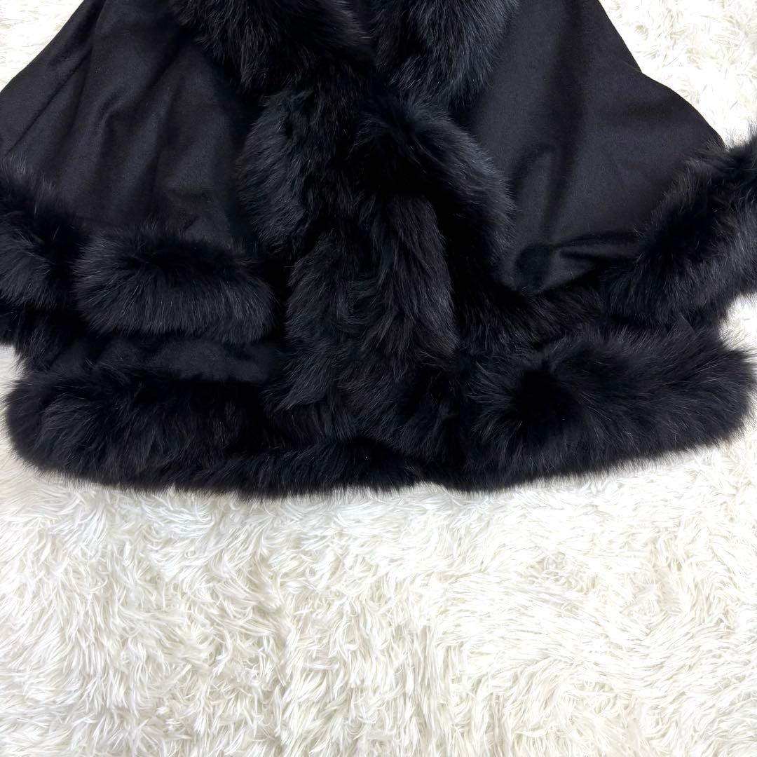 ポンチョ カシミヤ100% フォックスファー ブラック L〜LL