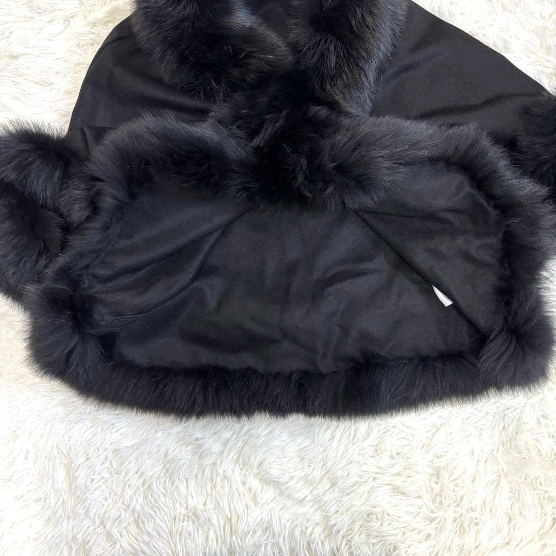 ポンチョ カシミヤ100% フォックスファー ブラック L〜LL