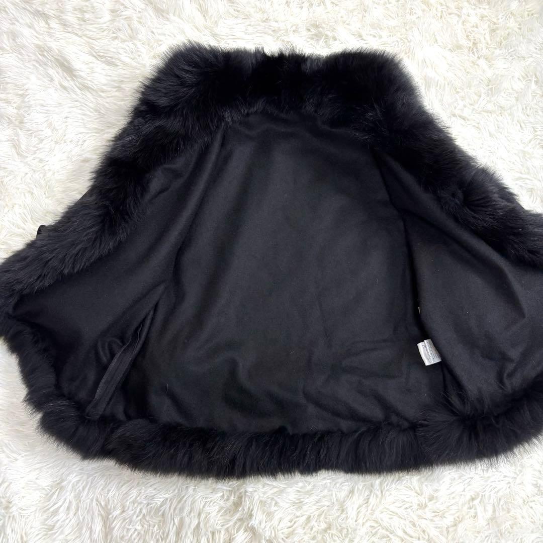 ポンチョ カシミヤ100% フォックスファー ブラック L〜LL