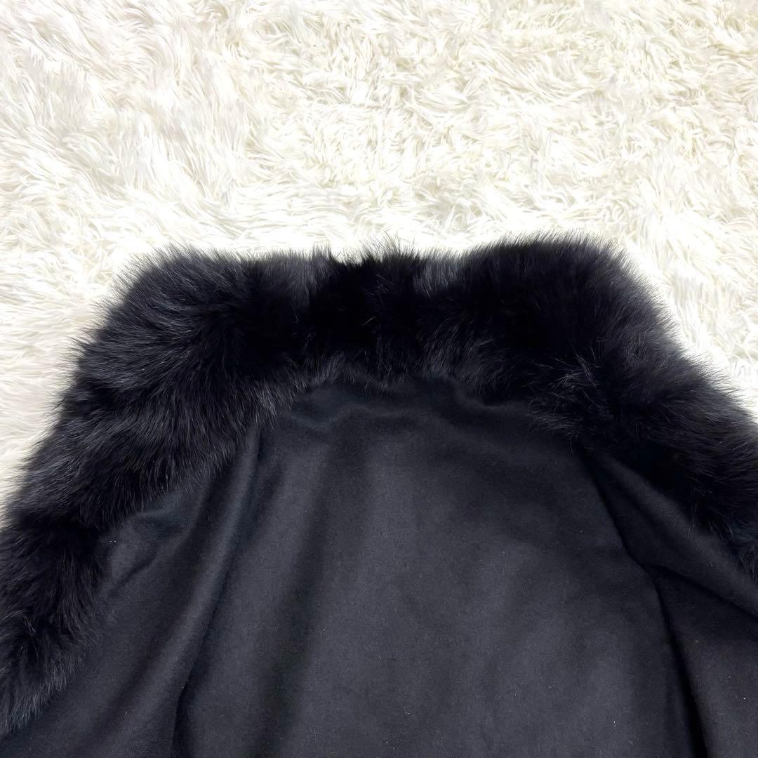 ポンチョ カシミヤ100% フォックスファー ブラック L〜LL