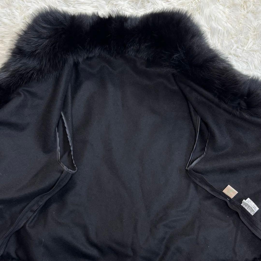 ポンチョ カシミヤ100% フォックスファー ブラック L〜LL