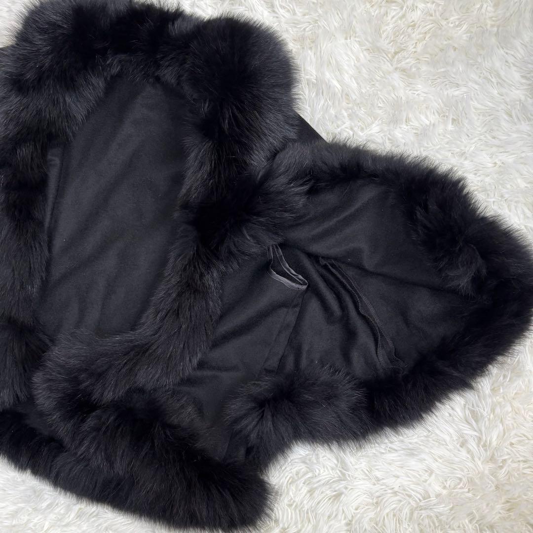 ポンチョ カシミヤ100% フォックスファー ブラック L〜LL