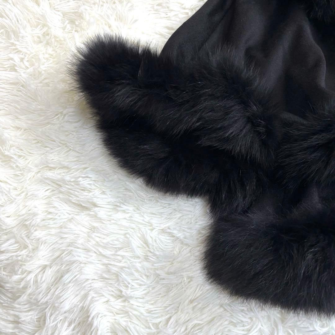 ポンチョ カシミヤ100% フォックスファー ブラック L〜LL